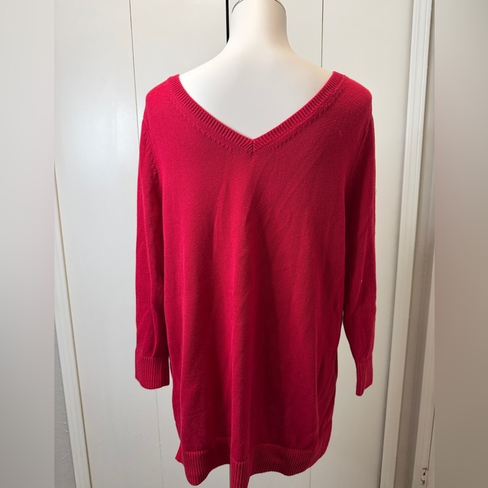Talbots Vibrant Red V-Neck Sweater - Picture 2 of 8